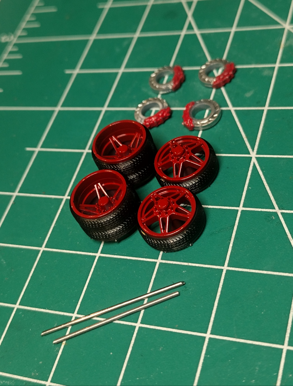 26" red dually wheels 1/64 scale